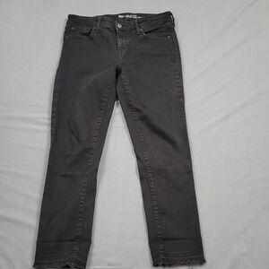 Gap‎ Girlfriend Jeans Womens Black Size 4 27 Cropped Frayed Hem Denim